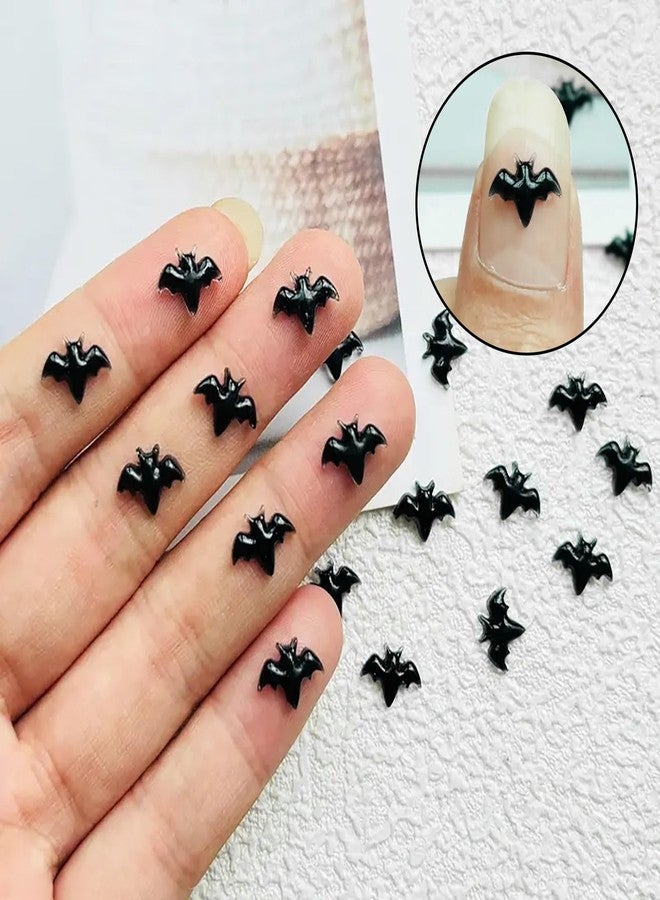 SILPECWEE 120Pcs Halloween Nail Charms Bat Nail Charm and Gems 3D Resin Black Bats Nail Stud Halloween Bat Charms for Nails Design DIY Decoration for Acrylic Nail Art Supplies - Image 3